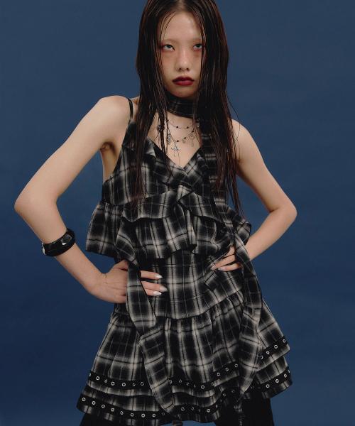 Tiered Eyelet Ruffle Dress (CHECK)