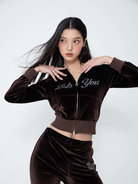 lotsyou_Britney Velvet Zip-Up Hoodie Brown
