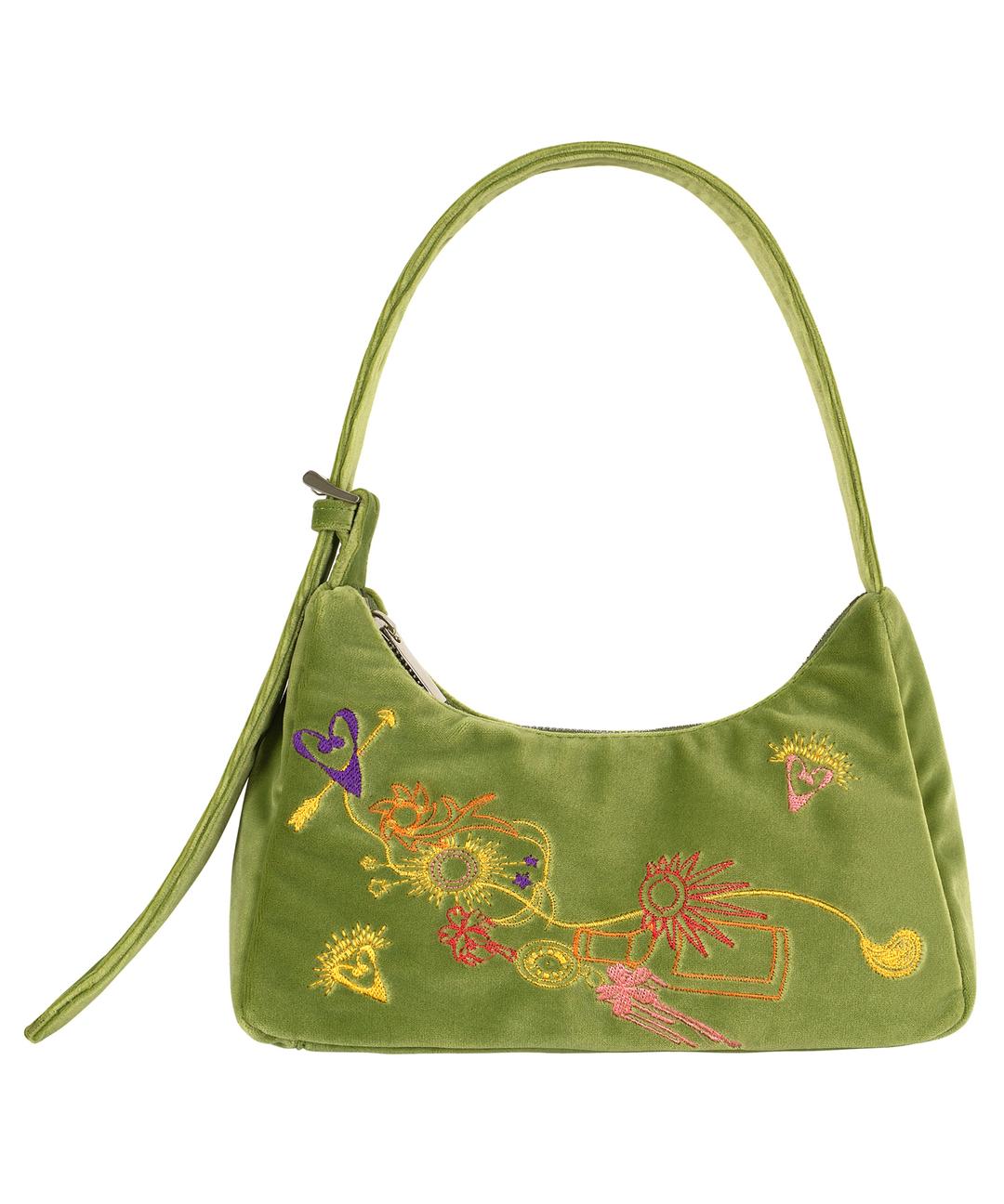 Multicolour Embroidery Velvet Mini Bag _ GREEN