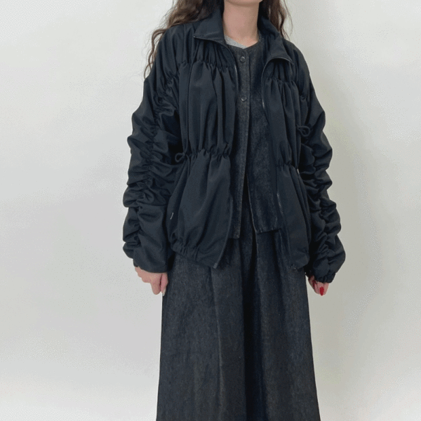 남녀공용 유니크 셔링 박시 블루종 점퍼