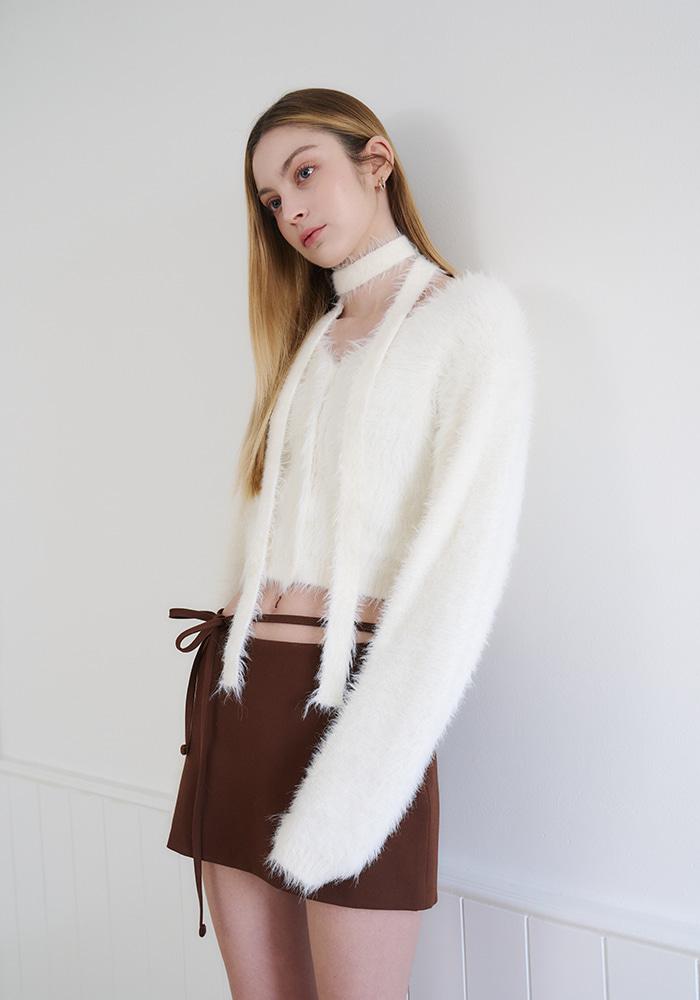 HAIRY MUFFLER CARDIGAN SET-CREAM
