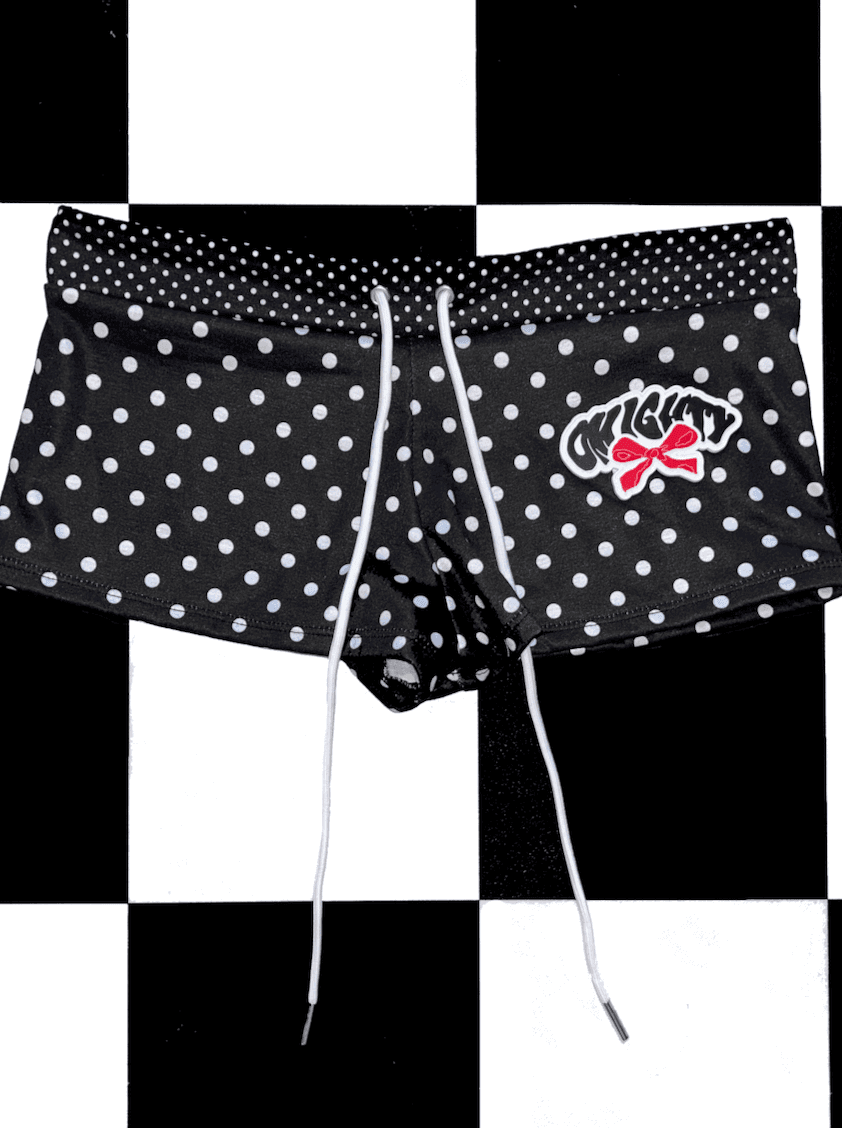 RIBBON BOY SHORT IN BLACK POLKA