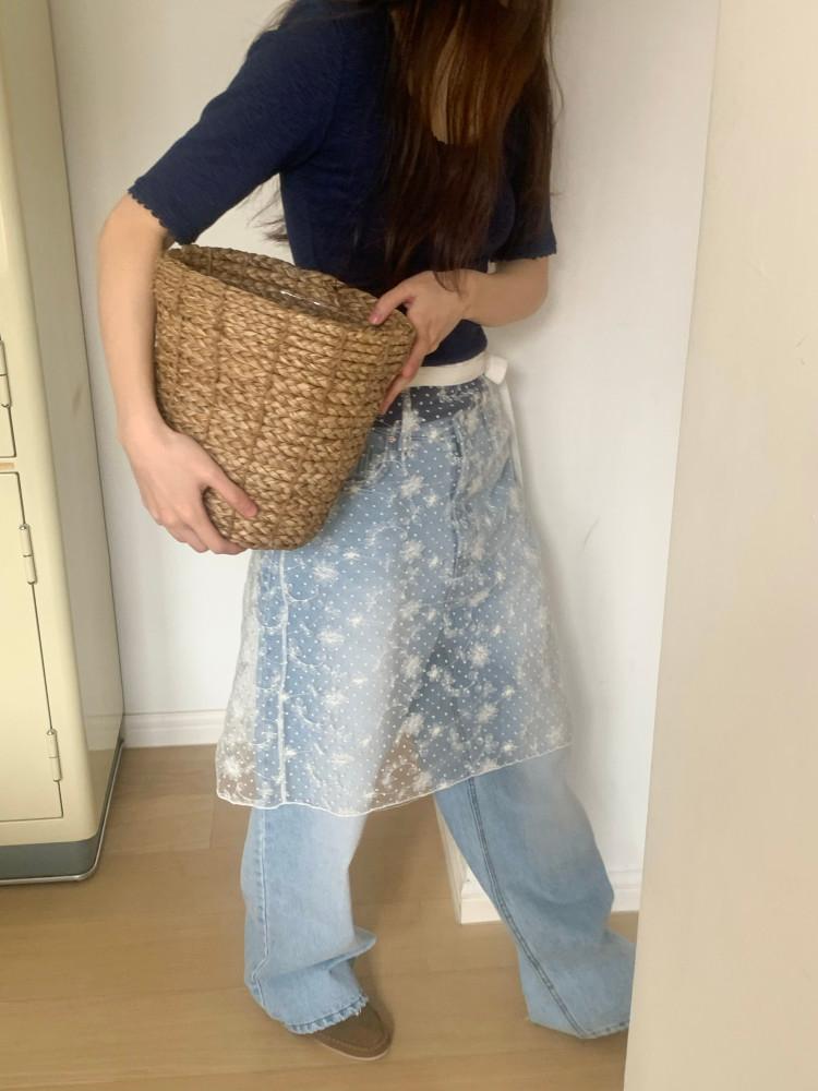 스퀘어 포켓 와이드 데님 팬츠