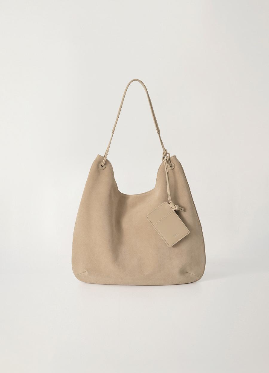 Medium shoulder hobo bag (Light beige suede)