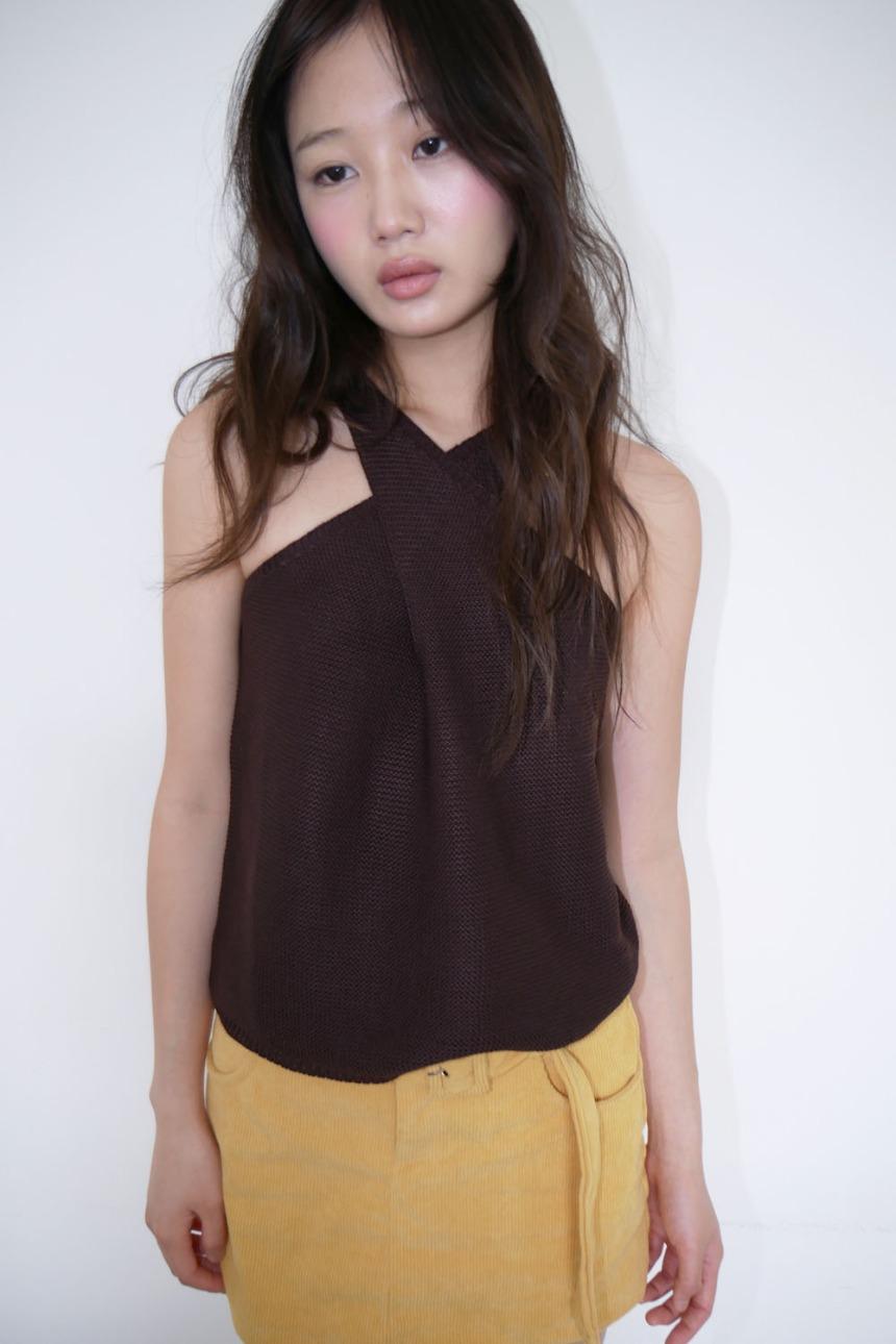당일발송) cross halter knit top