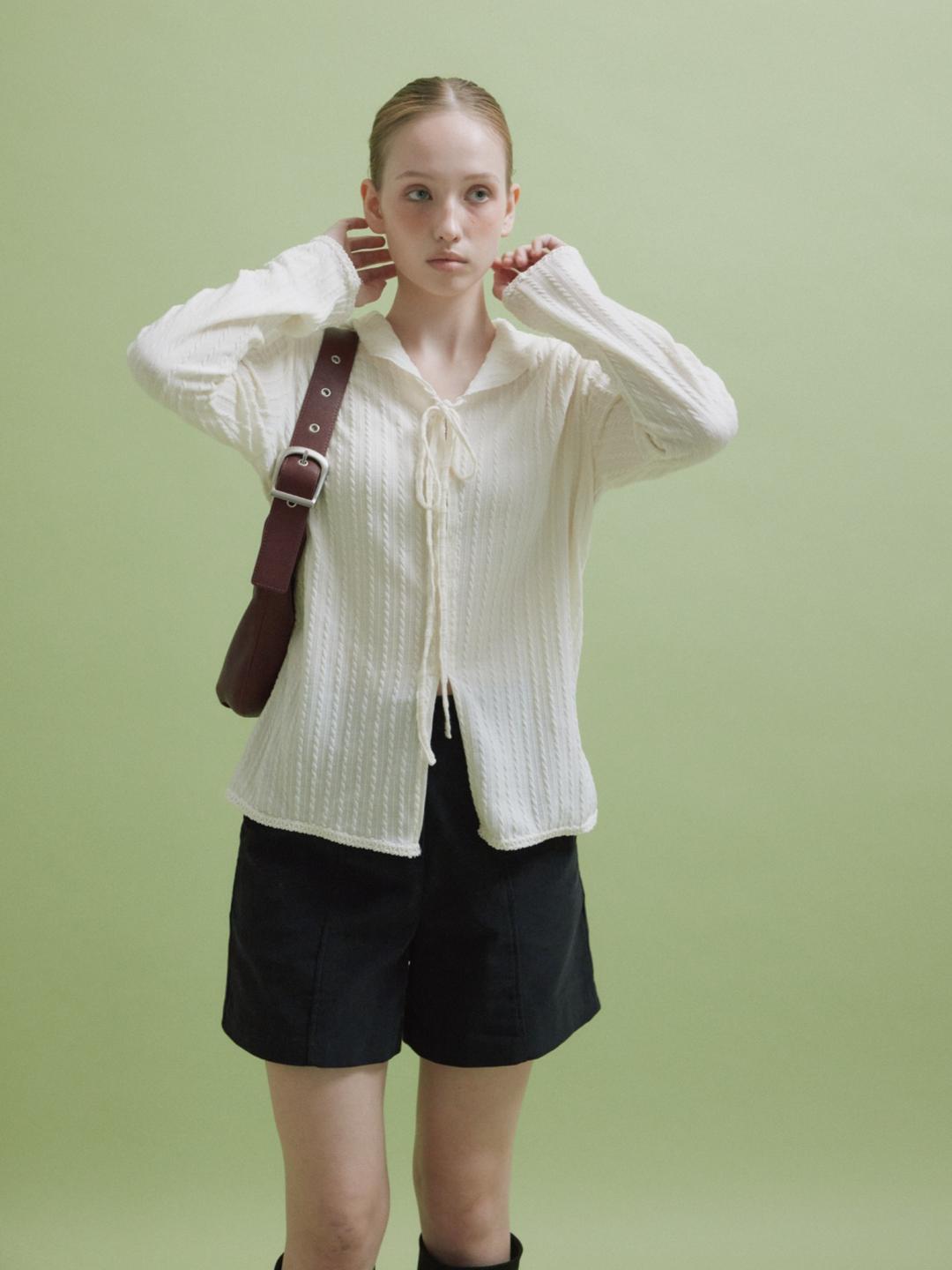 Shawl Collar Ribbon Cardigan (Cream)