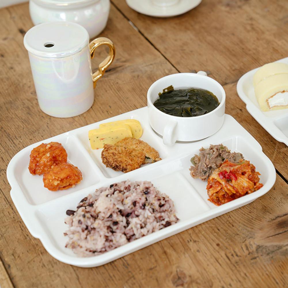 리빙온도 화이트 심플 성인 도자기 식판