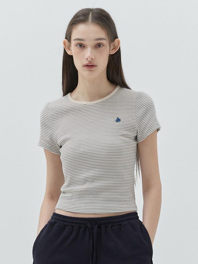 키르시 플레인 슬림핏 스트라이프 티셔츠 [다크 블루]