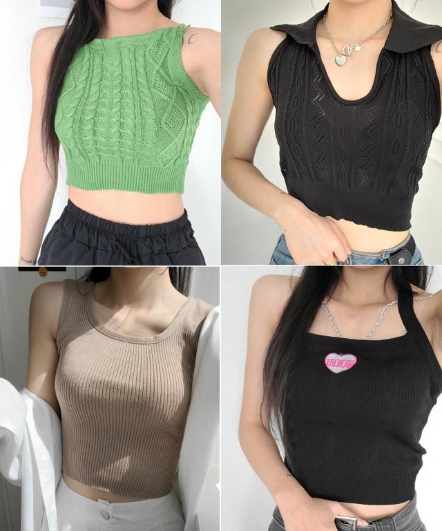 [무배/최저가/핏보장]니트소재 쫀쫀 크롭 나시 민소매 홀터넥 모음