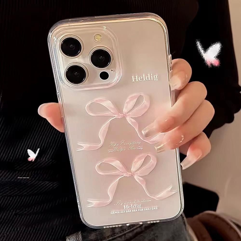 핑크 발레코어 리본 아이폰 16프로 케이스 투명 데일리커버