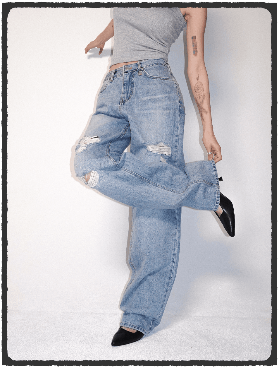 Vintage Damage Semi Wide Jean - Light Blue
