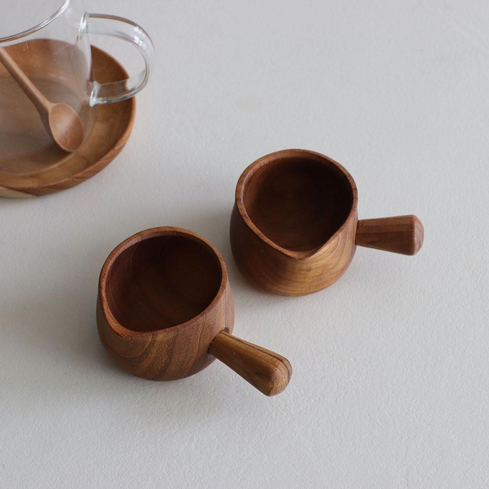 티크우드 손잡이 소스잔