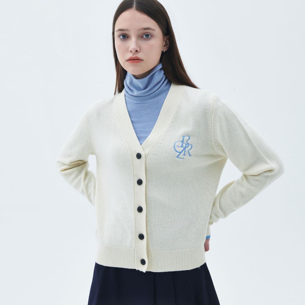 [22CW] 캐시미어 로고 자수 베이직 가디건_IVORY