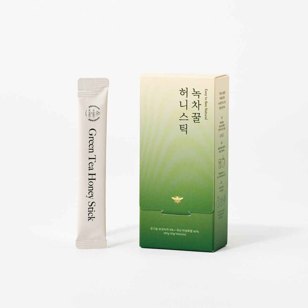 [허니바이허니] 국산 자연벌꿀 천연 유기농 녹차꿀차 스틱 10포입 3박스
