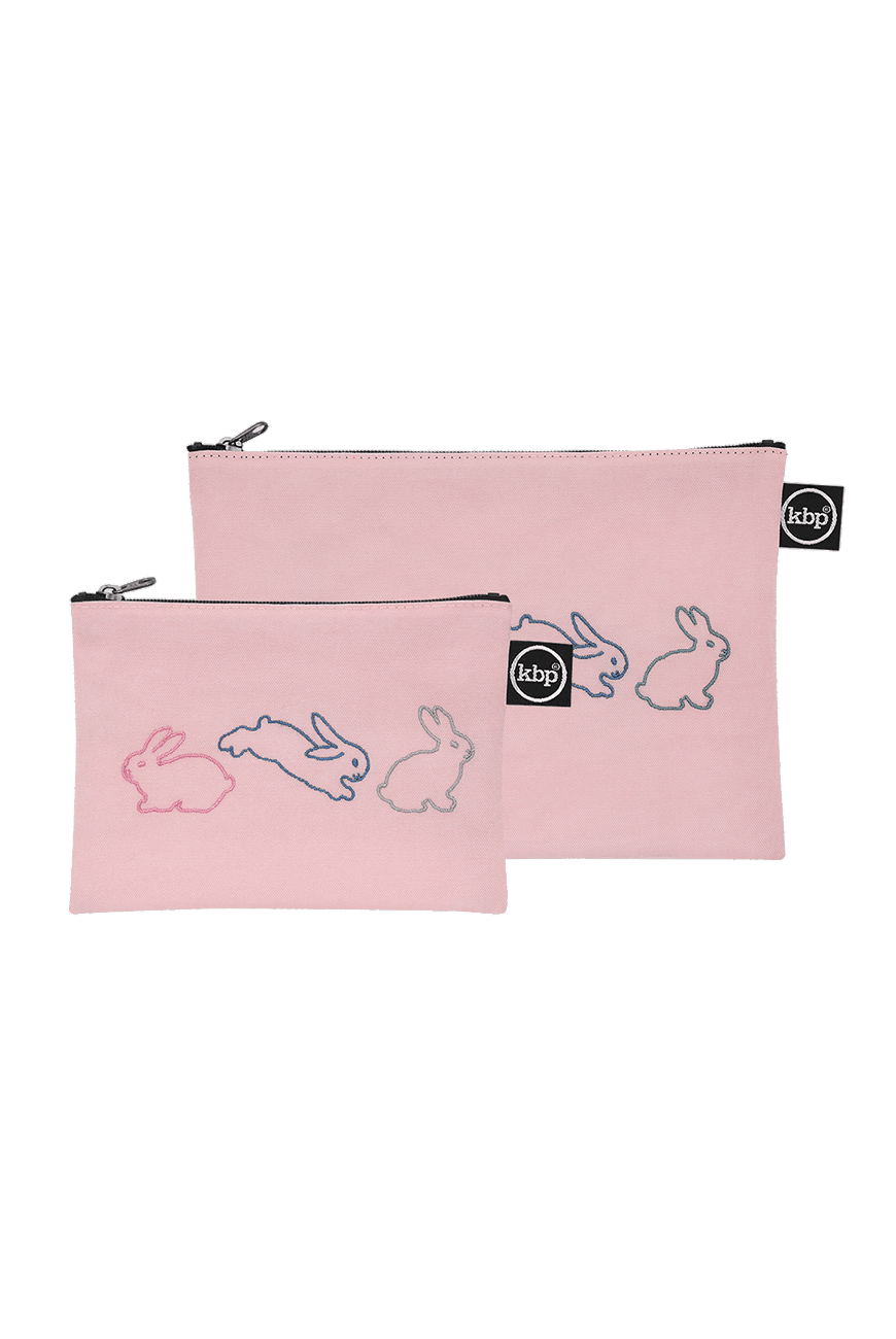 바운싱 버니즈 자수 파우치 베이비 핑크 Bouncing Bunnies Embroidery Pouch - Baby Pink