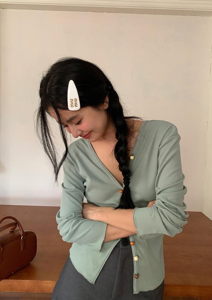 가을 얇은 가디건 단추 슬림 민트 가디건