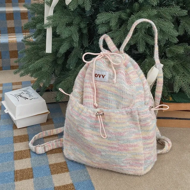 [주문폭주/입고지연] 솜사탕 파스텔 스트링 니트 빅 백팩 가방