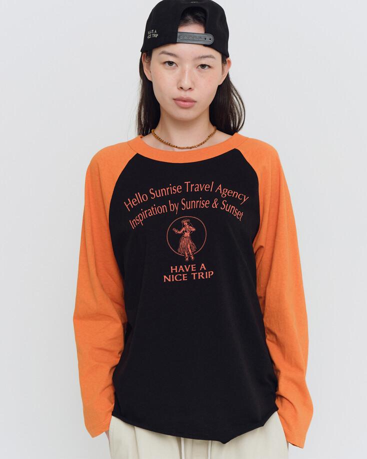 Hula Girl Raglan Tee(W)_Black & Orange