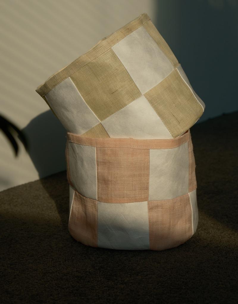 Patched Basket_small (black, natural, peach)