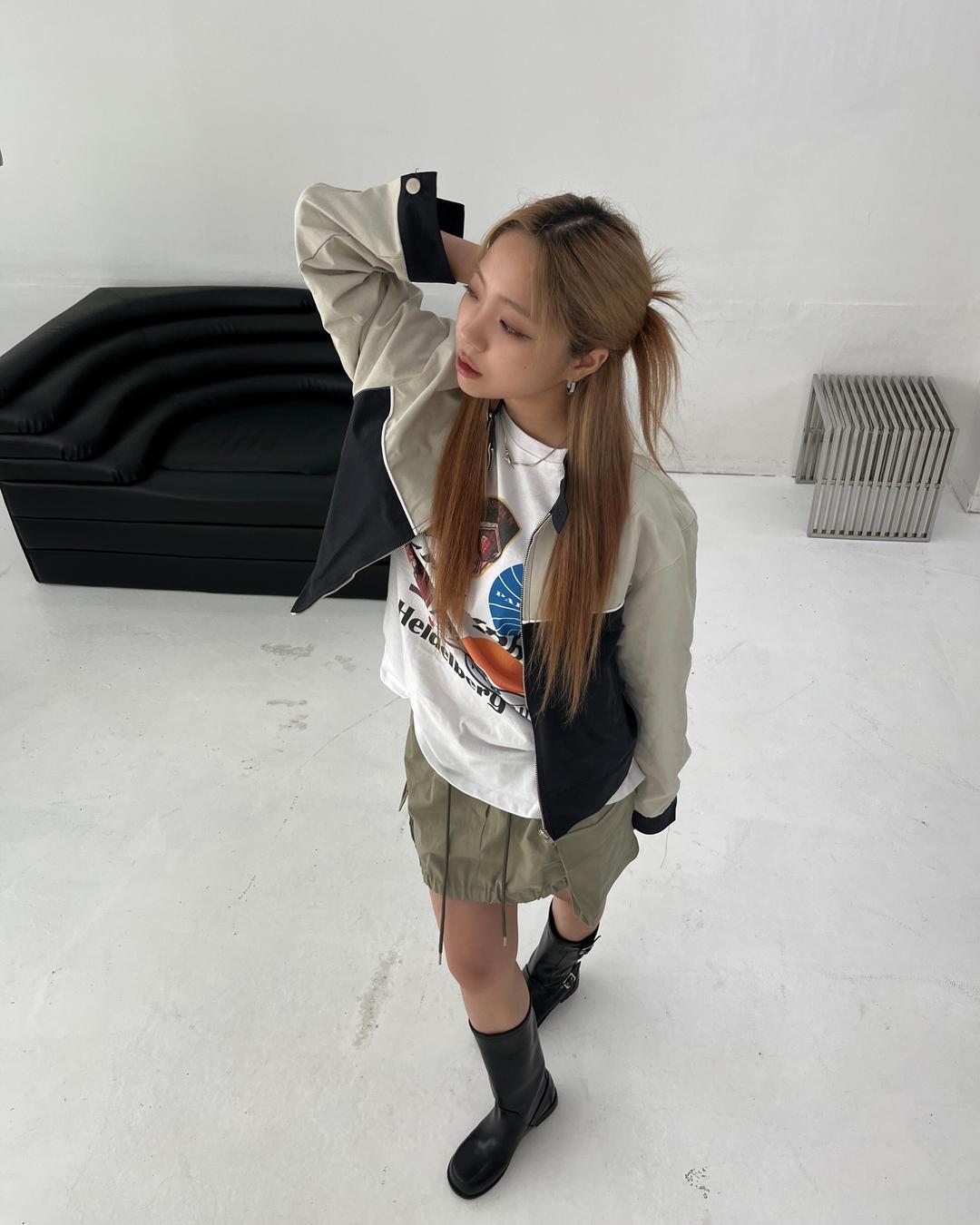 오버핏 콤비 반팔 티셔츠