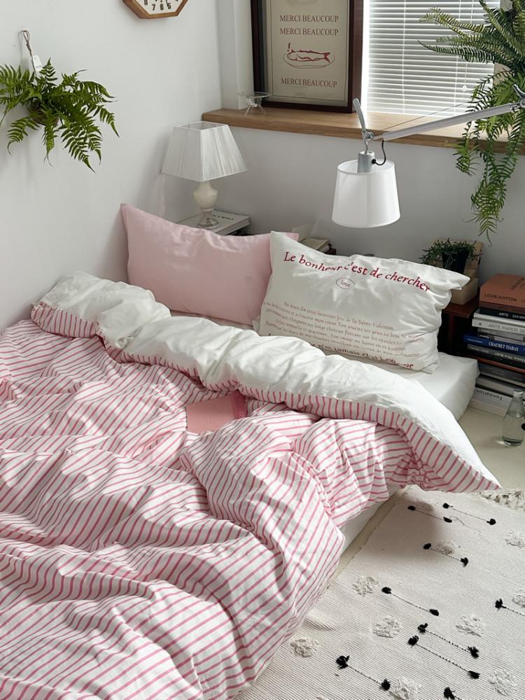 페르지아 핑크 스트라이프 이불 포인트 베개커버 원룸침구세트 싱글 슈퍼싱글 퀸