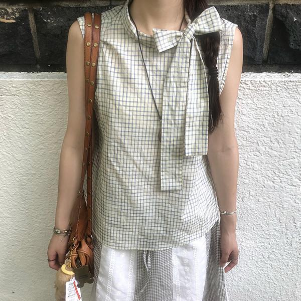 로네 체크 리본 셔츠 ( rone check ribbon shirts )