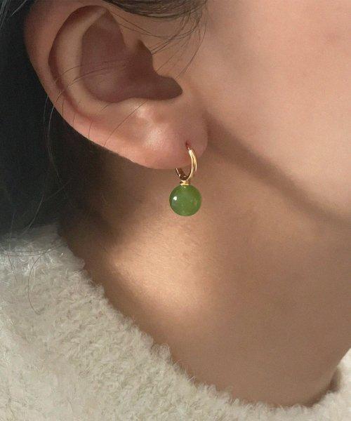 silver925 green ball earring