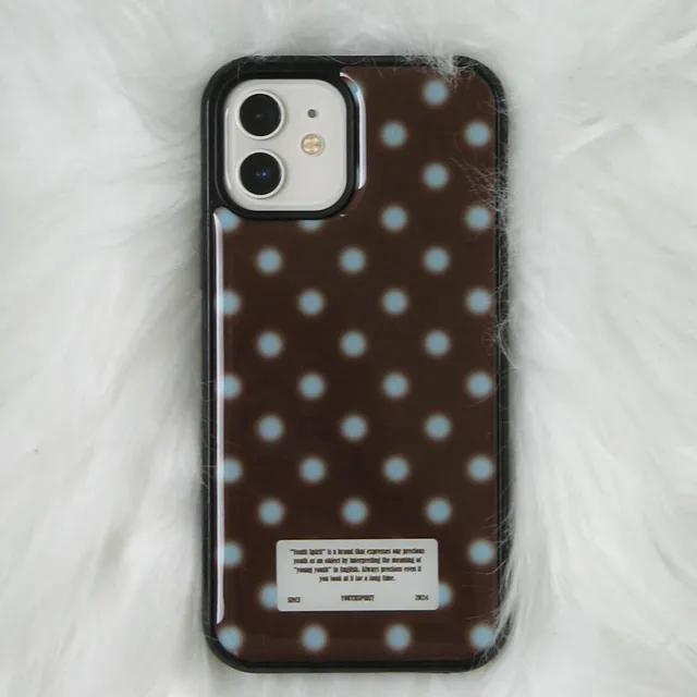 [맥세이프 추가] snow dot skyblue brown 스카이블루 브라운 땡땡이 도트 케이스