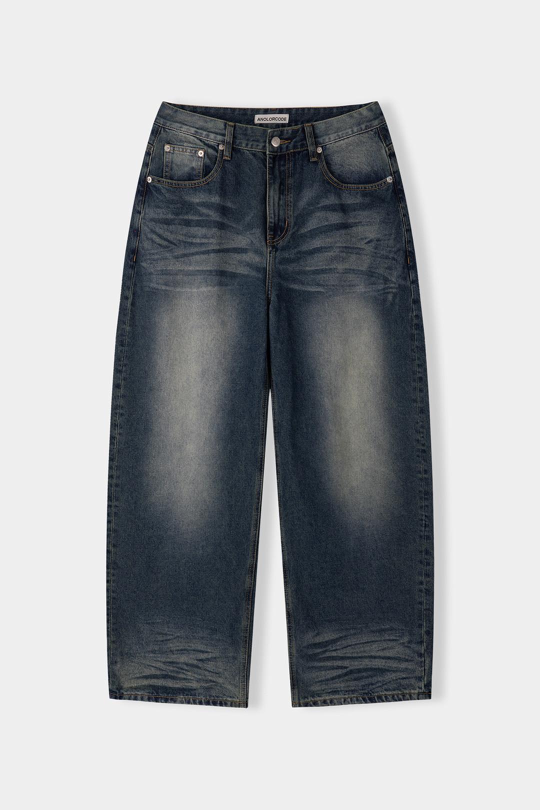 Embossed Washed Denim Pants (Deep Blue)