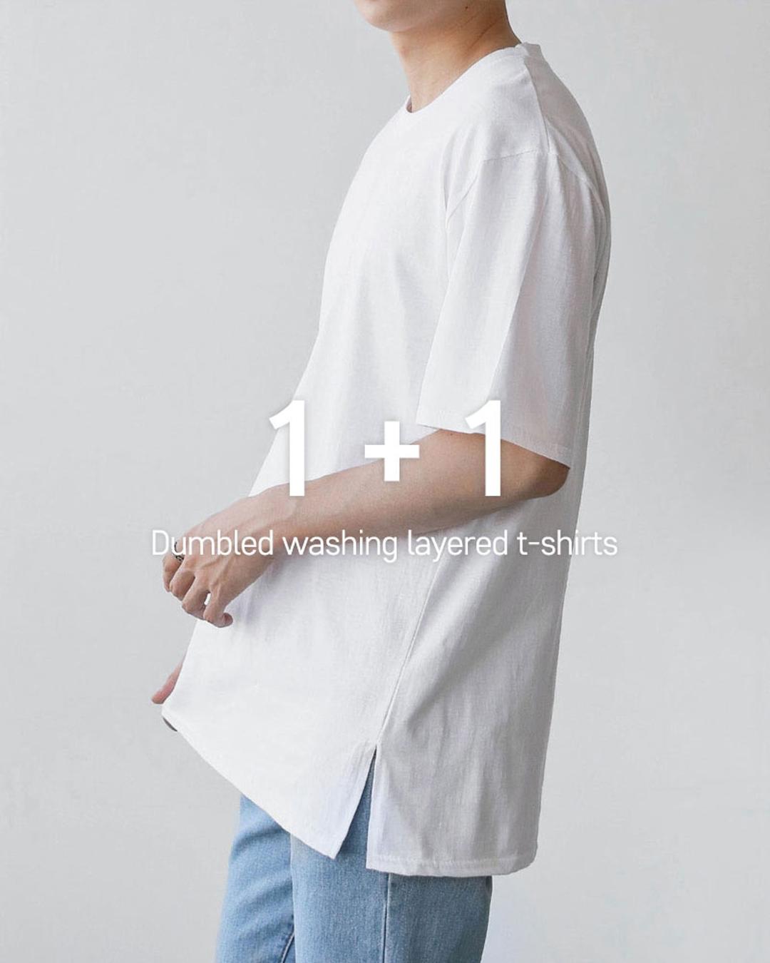 [당일출고, 주문폭주] [1+1] 30수 덤블워싱 레이어드티