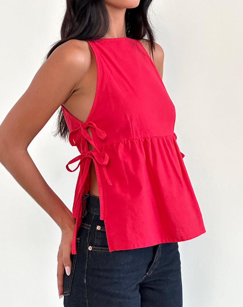 Palsi Tie Side Sleeveless Top in Tango Red - XXS