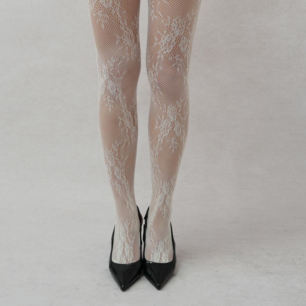 빈티지 플라워 레이스 스타킹 (아이보리)