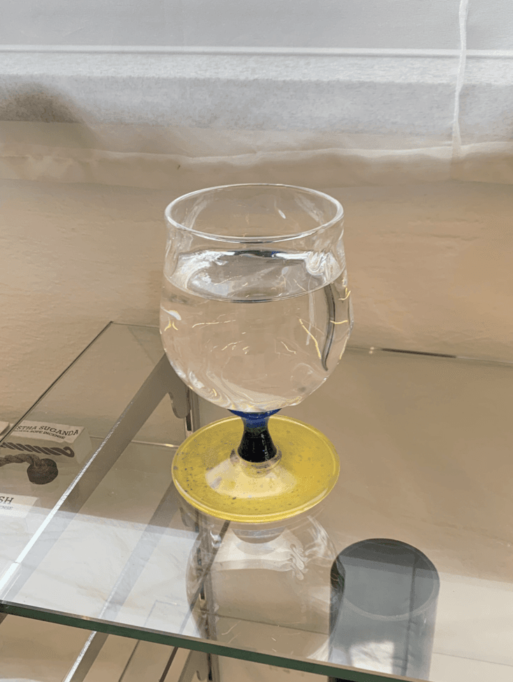 Glass Blown Man) Yellow Blue Goblet