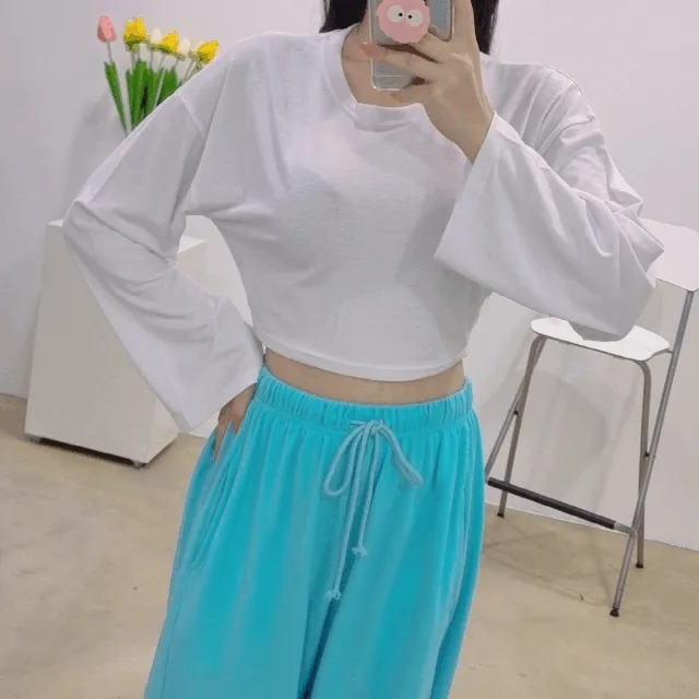 [노마진세일] 힙한 라운드 루즈핏 박스 퓨어 크롭 긴팔티 3색
