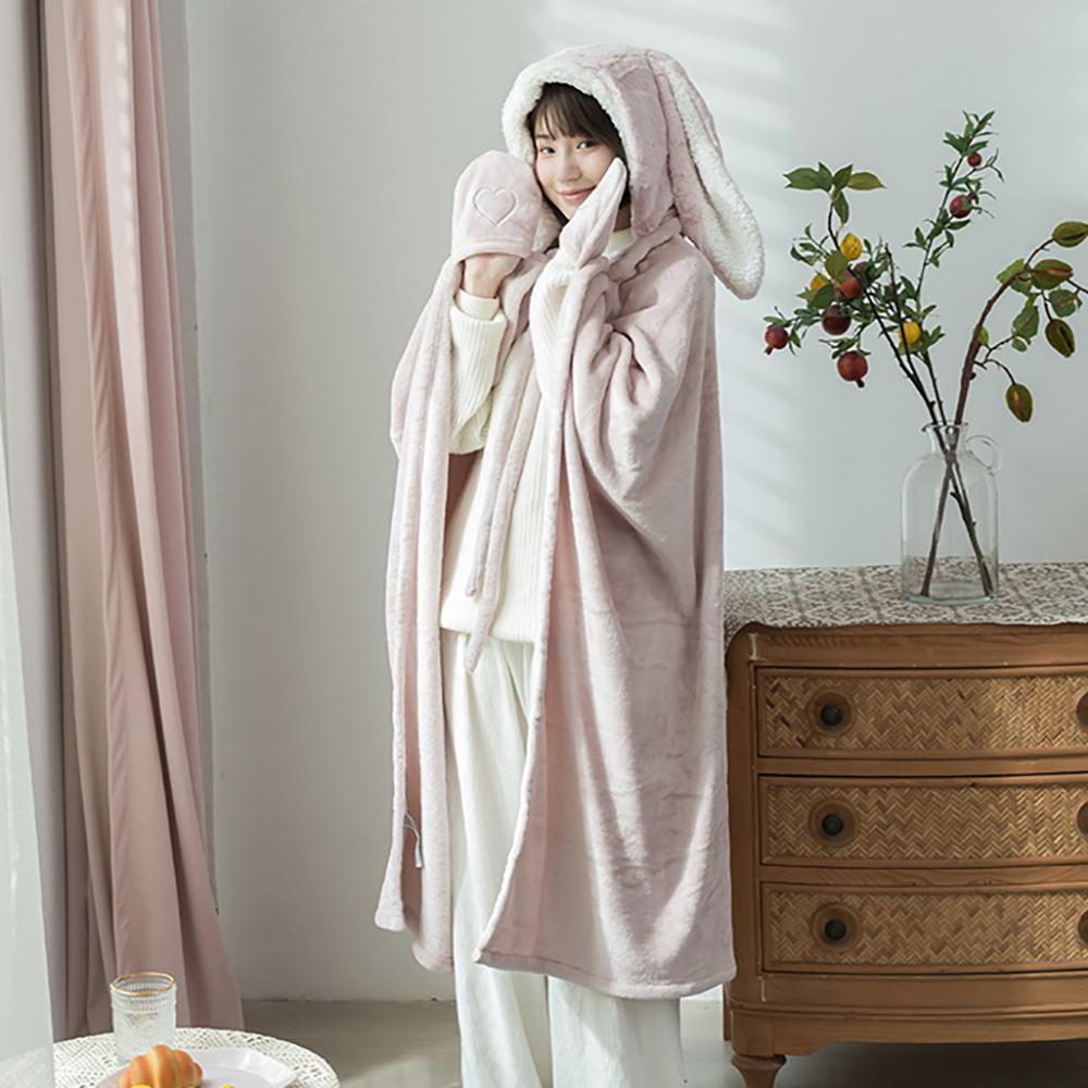 [집순이선물] 집순이 토끼 후드 극세사 벨벳담요 토끼망토