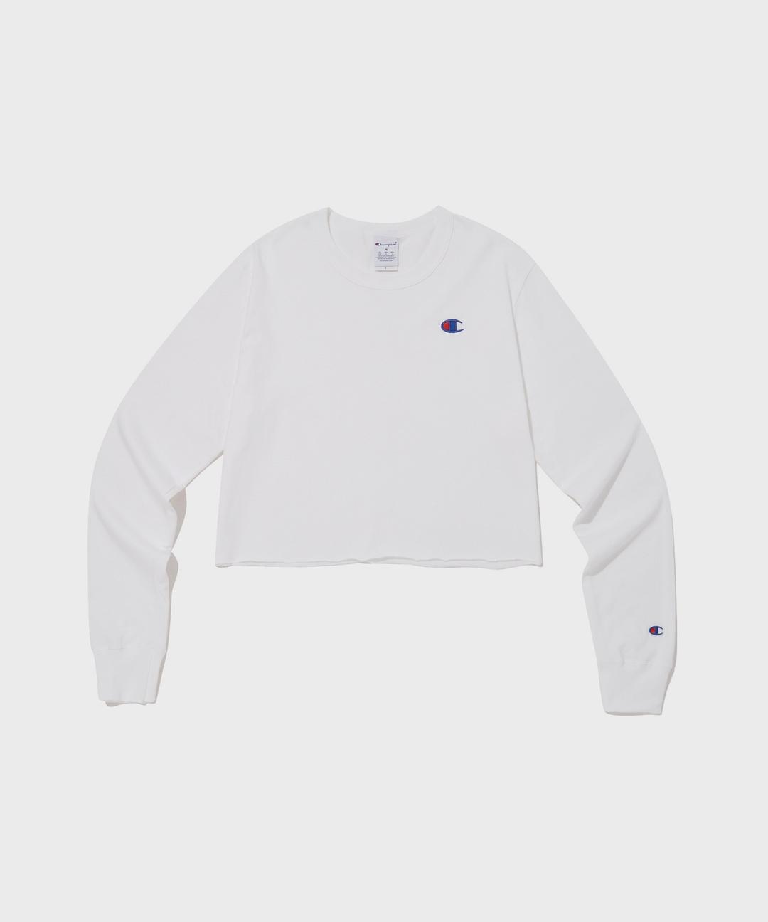 여성 보이프렌드 크롭 롱슬리브 티셔츠 White