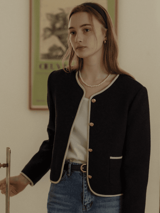 Natural tweed line jacket(Black)