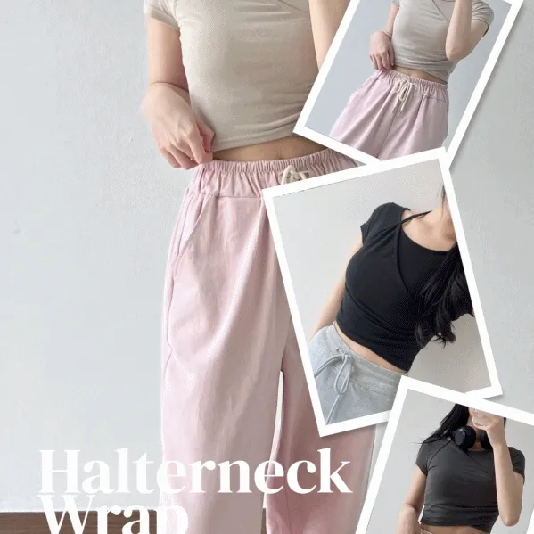 [랩 크롭티셔츠] 슬림 홀터넥 크롭 반팔티 y2k 무드 여름신상 페스티벌무드 홀터넥 세미크롭 크롭티