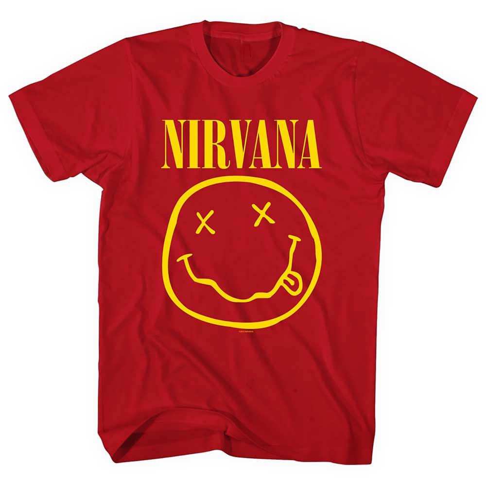 [XL 국내배송] 공식 NIRVANA 너바나 Yellow Smiley 반팔 티셔츠 (레드)