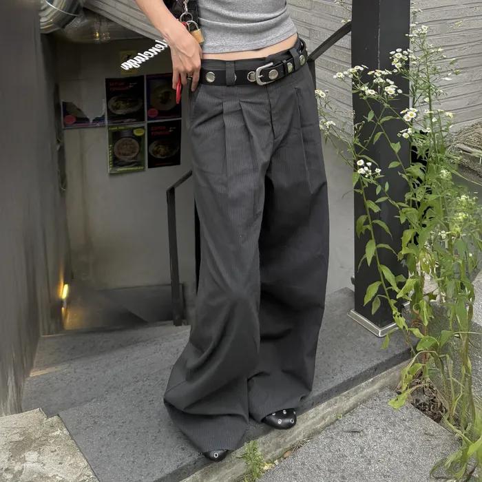 OVERSIZED VTG STRIPE TROUSERS - CHARCOAL