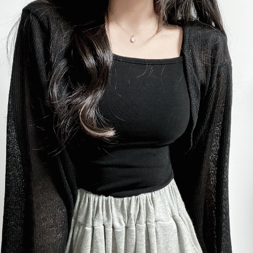 [가성비갑/모델강추/2color] 여리핏 볼레로 가디건 시스루 벌룬 소매