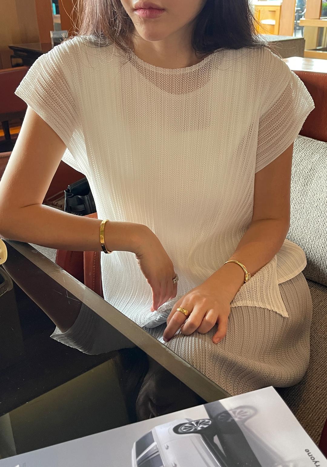 이중 펀칭 플리츠 탑(5col)