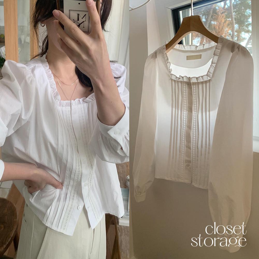 (세일)당일/멜라운지 스퀘어 핀턱 블라우스