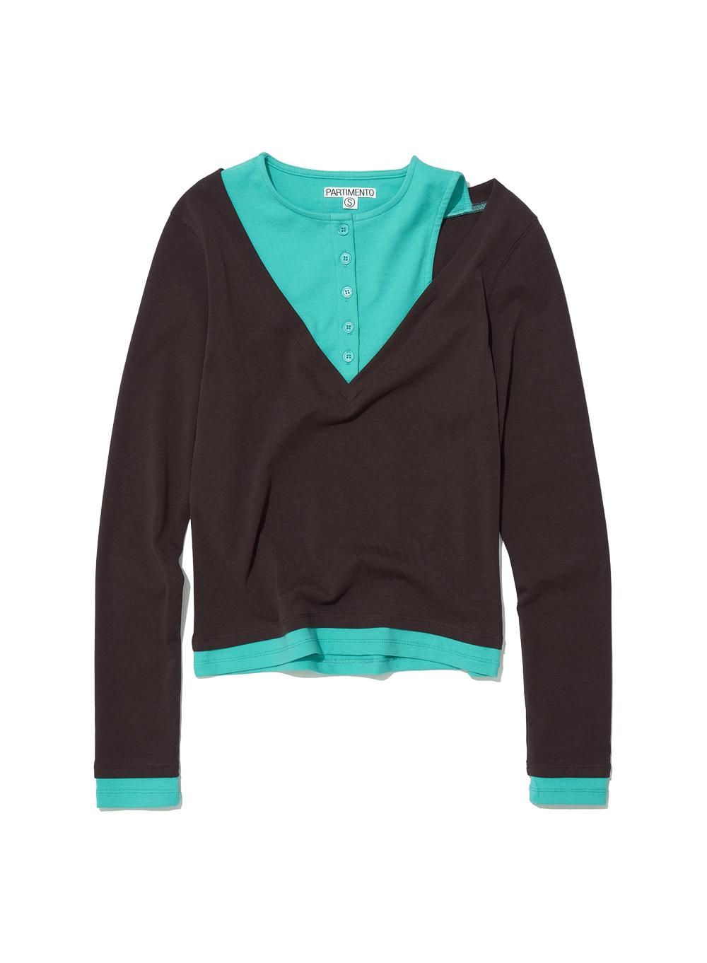 [WOMEN] ALL-IN-ONE LAYERED COMBI LONG SLEEVE TEE_BROWN