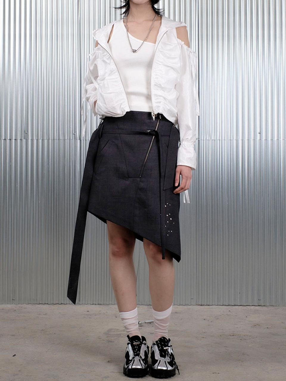 [3/14 예약발송] BELT LAYERED UNBALANCE SKIRT_CHARCOAL