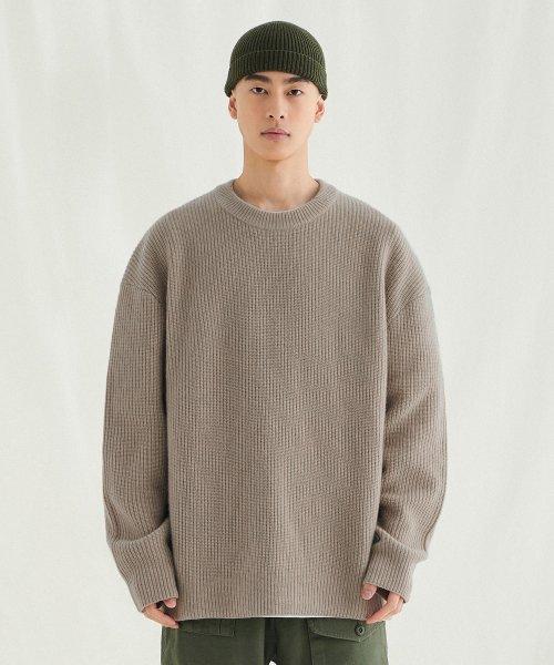 오버 핏 램스울 리브드 니트 [베이지]