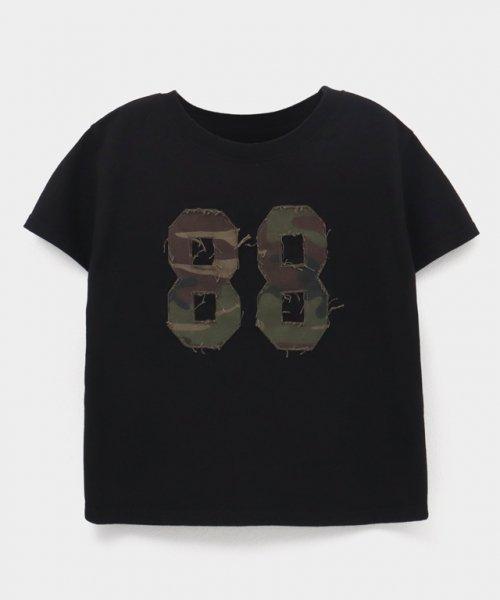 CAMOUFLAGE APPLIQUE 88 CROP T SHIRTS BLACK