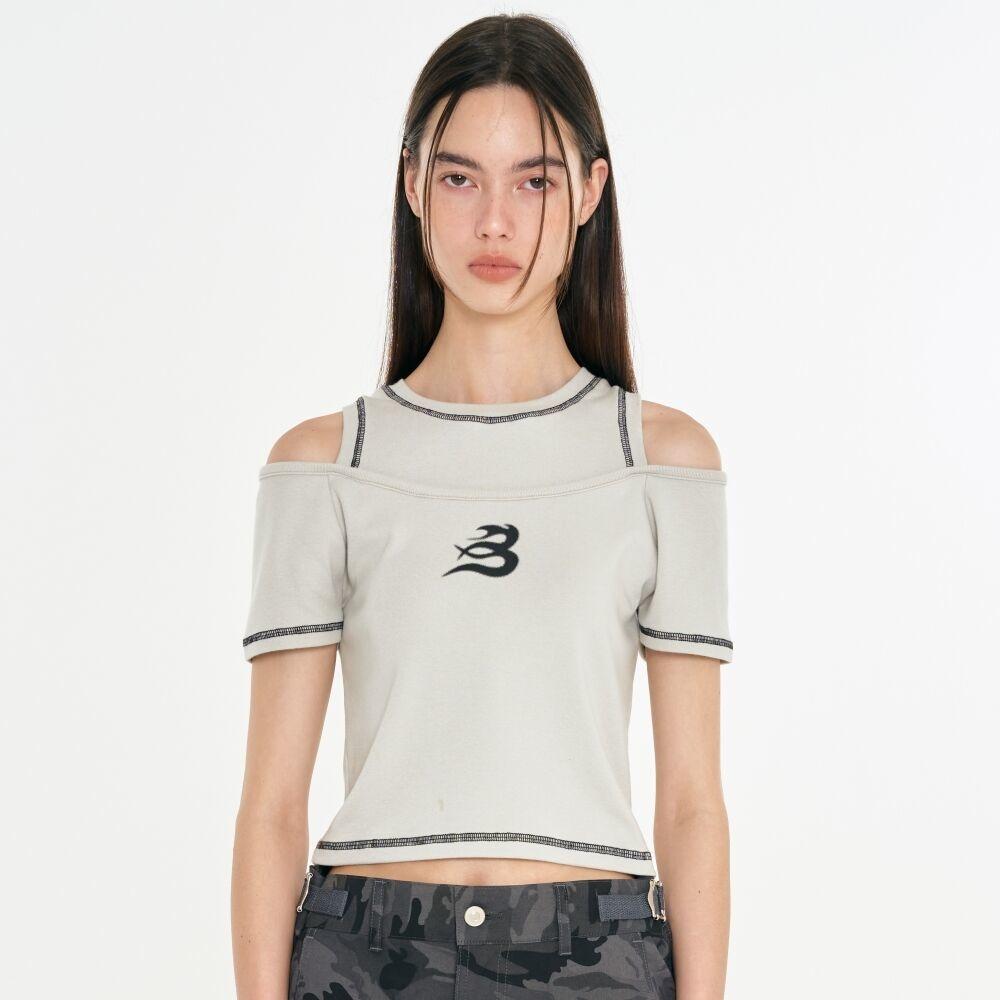 B 컷아웃 오프숄더 크롭티 [라이트 그레이]