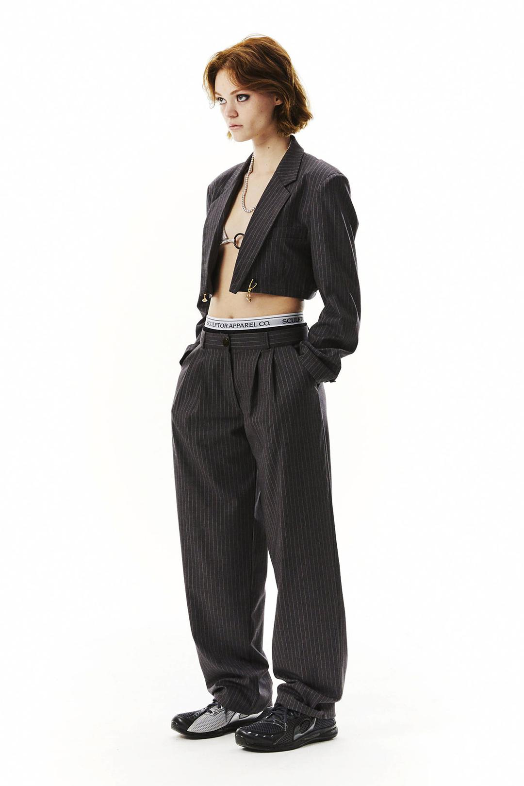 Peekaboo Lowrise Pintuck Pants Gray Pin Stripe