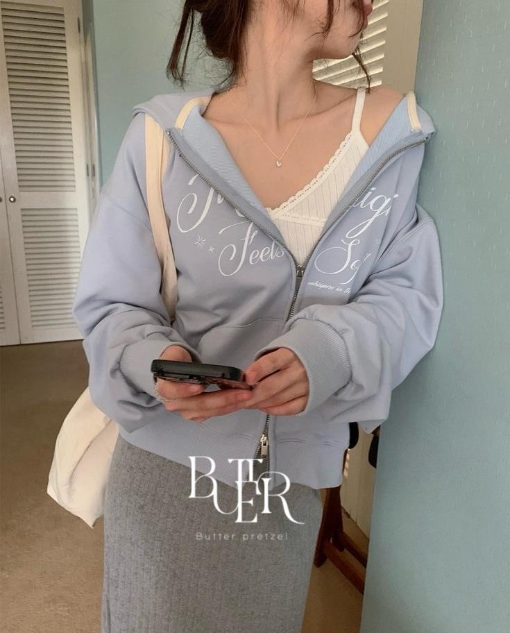 버터프레즐마켓 에제다이어리 문라잇 레터링 후드집업, 투웨이지퍼 레터링 루즈핏 4color